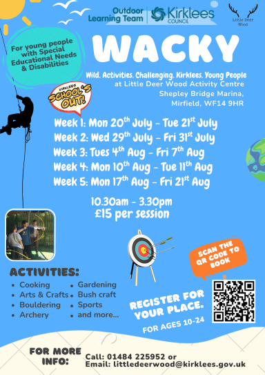 Promotional flyer for Wacky Mini Activity Challenge, with details on activities and schedule.