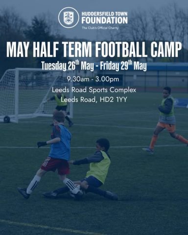 May half-term football camp, 23rd-29th May, Leeds Road Sports Complex. Ages 6-12.