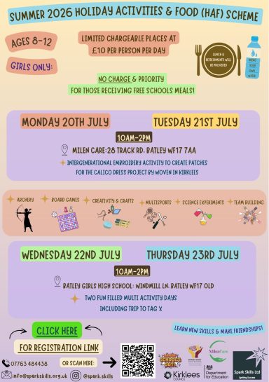 Poster for summer holiday activities and food scheme, detailing dates and events.